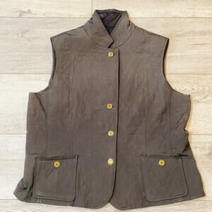 Talbots Vest Womens XL Black Quilted Button Front Pockets Classic Outdoor Fall